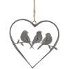 Clayre & Eef 6Y5559 Coeur Pendentif avec oiseaux Gris 14x13 cm