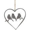 Clayre & Eef 6Y5559 Coeur Pendentif avec oiseaux Gris 14x13 cm