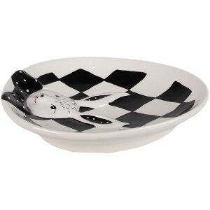 Clayre & Eef CBDP Petite assiette Blanc Noir 21x18x4 cm