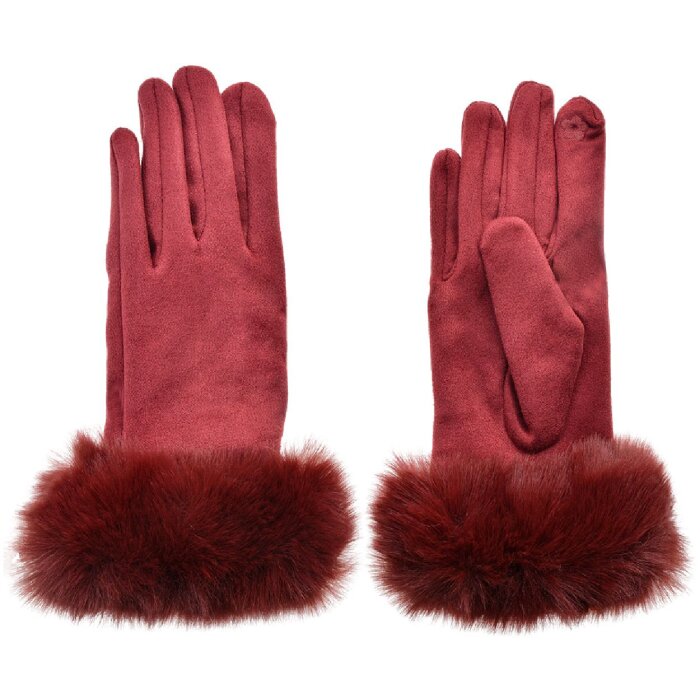 Juleeze JZGL0079BU Gants femme bordeaux bordés de fourrure