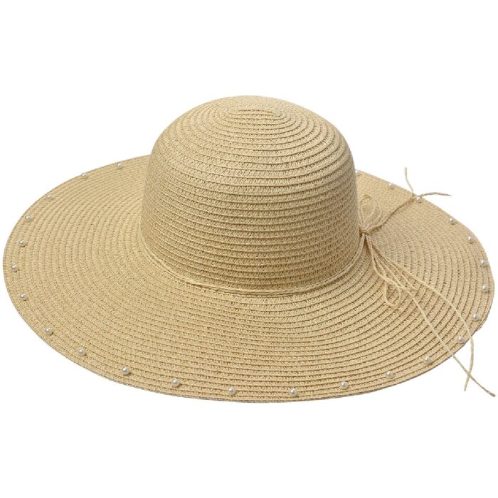 Juleeze JZHA0107 Chapeau de paille orné de perles Beige Taille unique