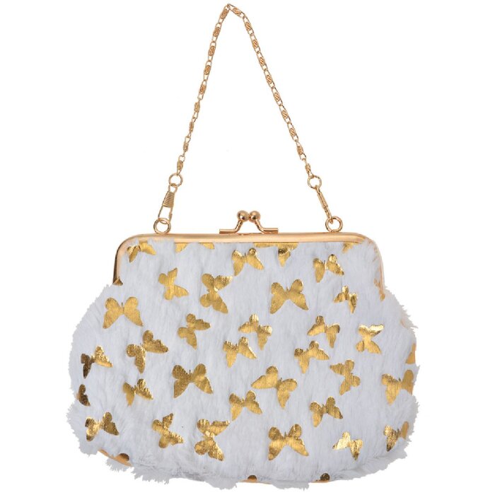 Luxury Juleeze JZWA0178W Pochette blanche or papillons 15x10cm