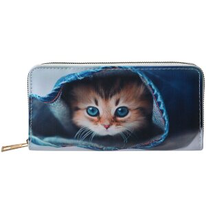 Juleeze JZWA0200 Porte-monnaie Regard de chat Beige/Bleu 19x10cm