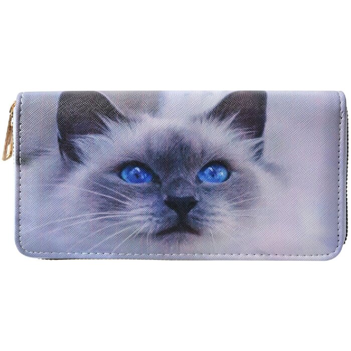 Juleeze JZWA0201 Porte-monnaie motif chat yeux bleus gris 19x10cm