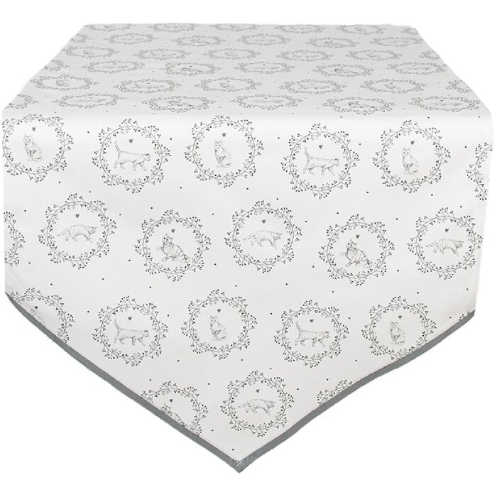 Clayre&Eef LGC65 Chemin de table motif animalier 50x160 blanc-gris