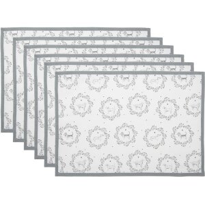 Clayre & Eef LGD40 Set de table blanc/gris motif...