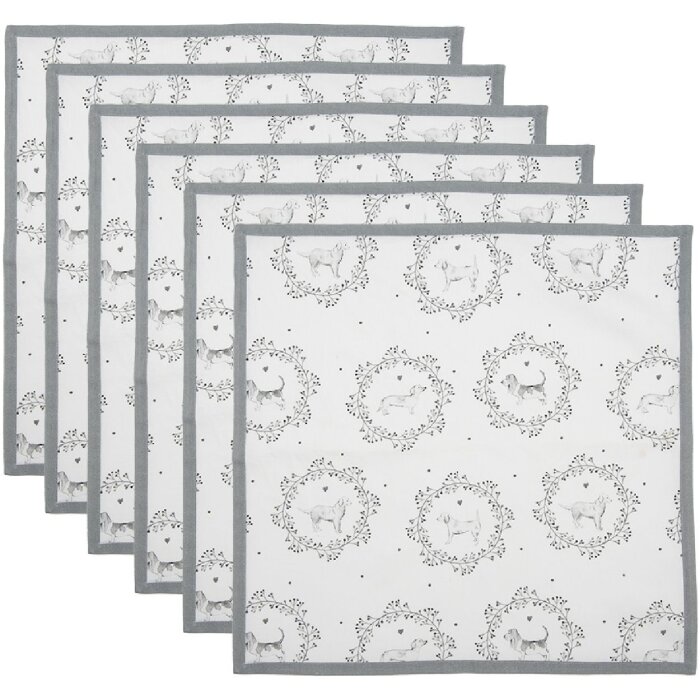 Clayre & Eef LGD43 Serviettes de table en tissu blanc/gris motif 40x40cm lot de 6