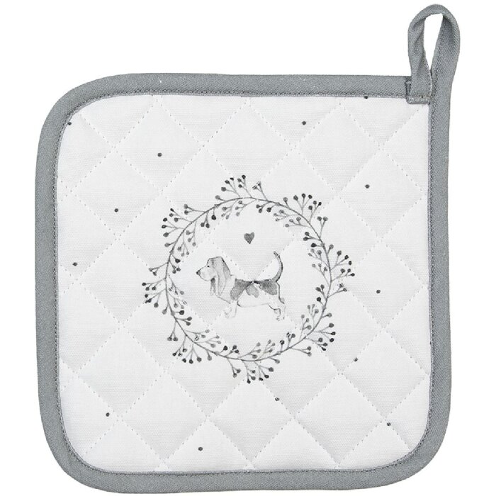 Clayre & Eef LGD45 Maniques Motif chien blanc/gris 20x20cm