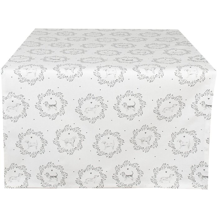 Clayre & Eef LGD64 Chemin de table Motif chien 50x140cm blanc gris