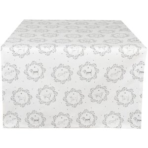 Clayre & Eef LGD64 Chemin de table Motif chien 50x140cm blanc gris