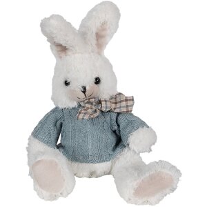 Clayre & Eef TW0601 Lapin en peluche blanc bleu 22cm