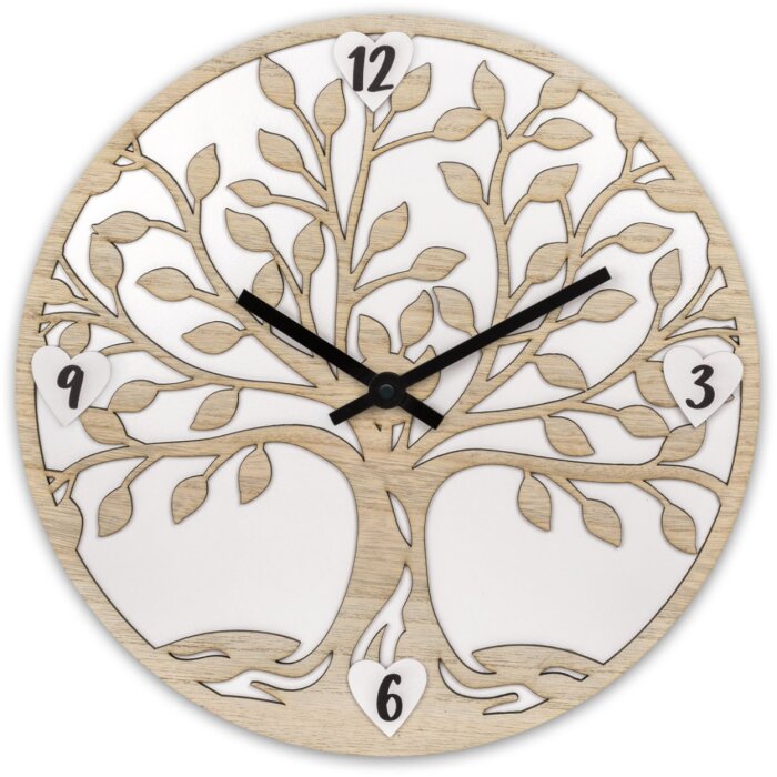 ZEP Vita Horloge murale design arbre en bois blanc naturel 30cm