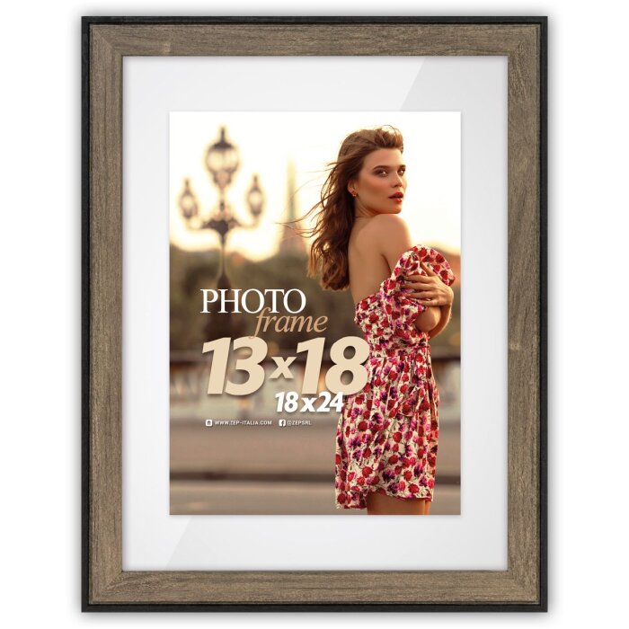 ZEP MDF cadre photo Roma brun 15x20 cm avec passe-partout 10x15 cm