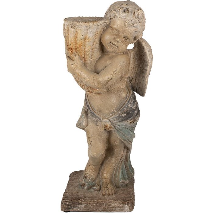 Clayre & Eef 5MG0041 Ange déco Statue en pierre Beige-Bleu 24x27x58 cm