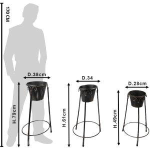 Clayre & Eef 5Y1109 Support pour plantes debout (set 3) 38x38x79/36x34x61/28x27x49 cm