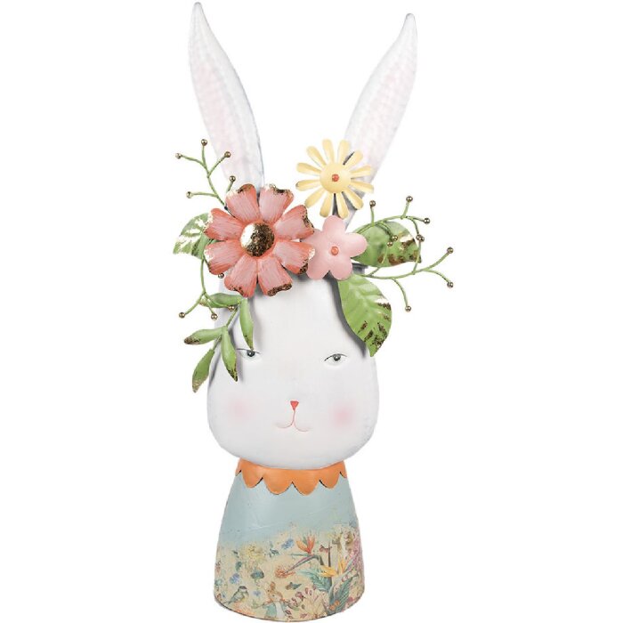 Clayre & Eef 5Y1213 Lapin décoratif avec fleurs blanc multicolore 29x19x62 cm