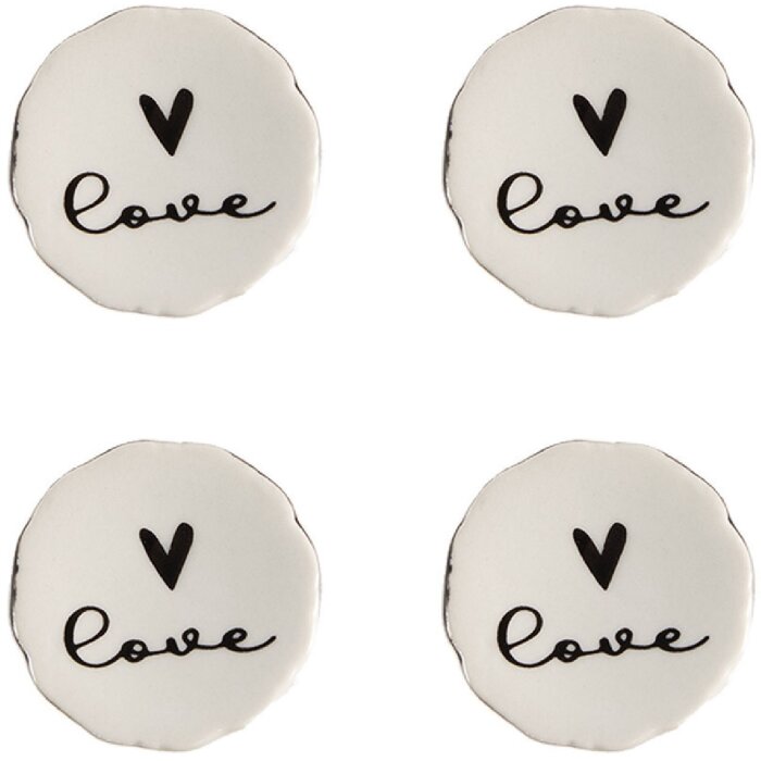 Clayre & Eef 65289 Bouton de porte Love blanc noir Ø 4x3/6 cm