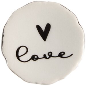 Clayre & Eef 65289 Bouton de porte Love blanc noir Ø 4x3/6 cm