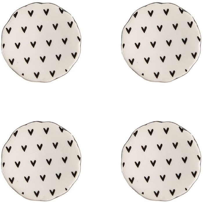 Clayre & Eef 65290 Bouton de porte blanc noir motif cœur Ø 4x3/6 cm