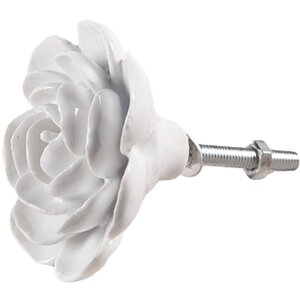 Clayre & Eef 65306 Bouton de porte céramique blanc forme de fleur Ø 6x3 cm