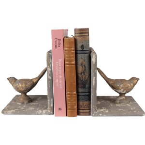 Clayre & Eef 65381 Serre-livres Oiseaux Gris (2) 26x15x16 cm