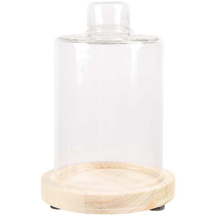 Clayre & Eef 6GL4482 Cloche en verre avec socle en bois Ø 11x17 cm