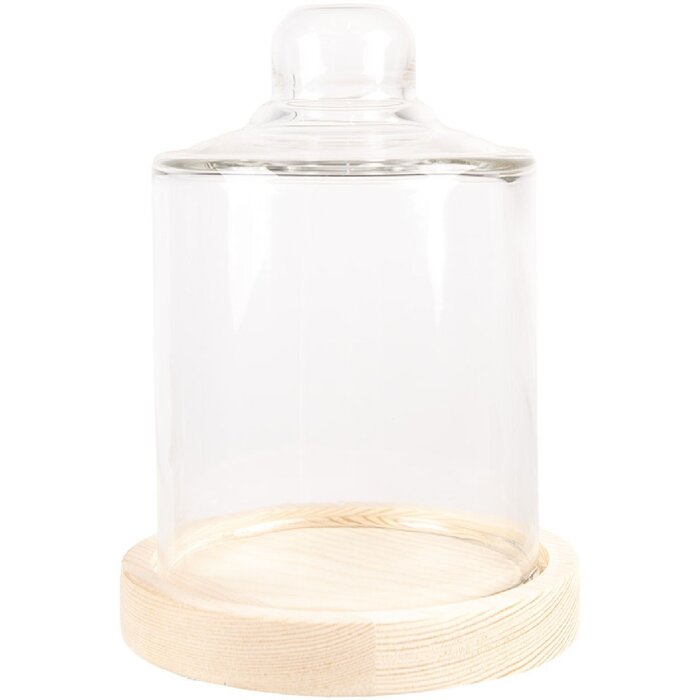 Clayre & Eef 6GL4483 Cloche en verre Fond en bois Ø 13x18 cm