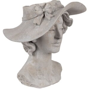 Clayre & Eef 6PR4979 Pot de fleurs femme avec chapeau gris 27x23x26 cm