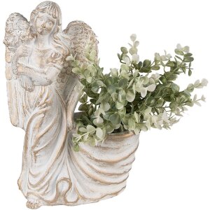 Clayre & Eef 6TE0505 Pot de fleurs blanc pierre baroque 22x13x30 cm