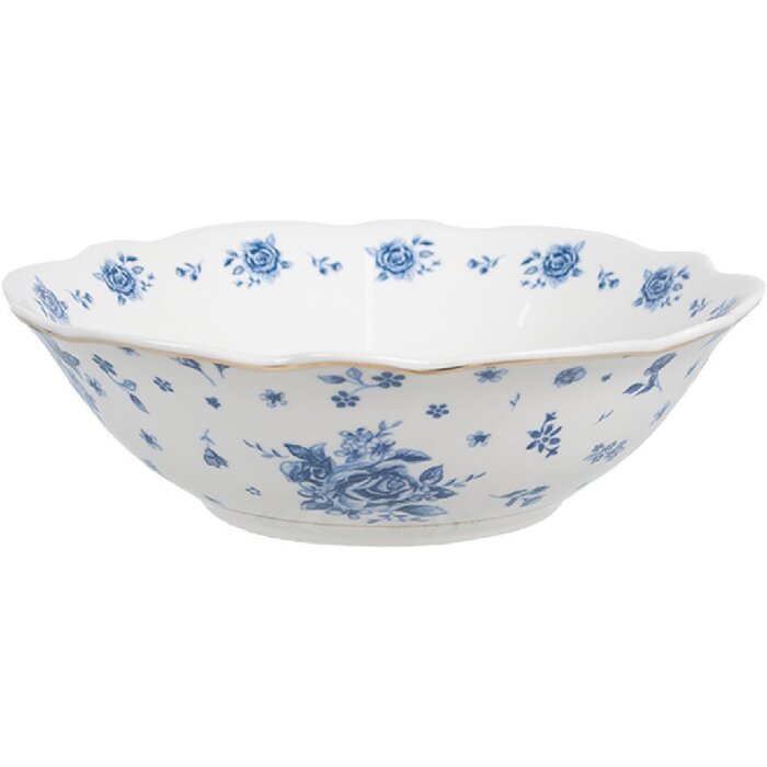 Clayre & Eef Bol de soupe BRBBO Porcelaine Blanc Bleu Ø 15x5 cm 350 ml