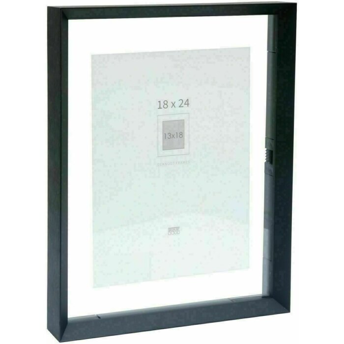 Deknudt S028K2 Cadre en verre Noir Barre en aluminium Effet photo flottant 13x18 18x24cm