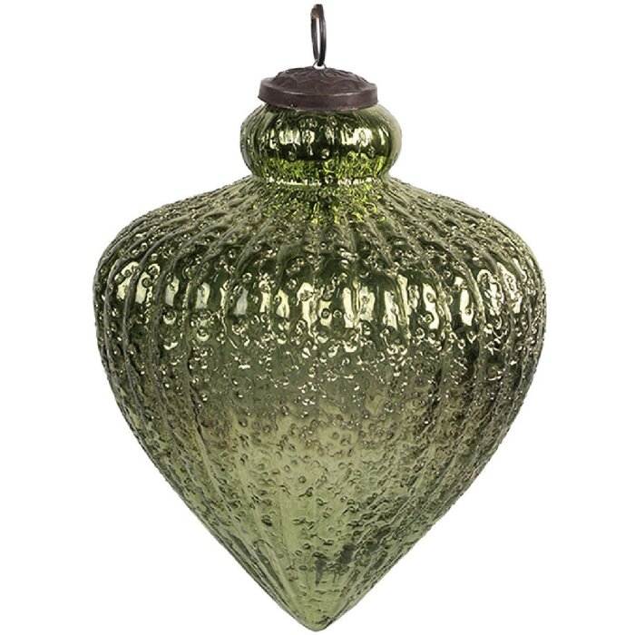 Clayre & Eef 6GL4558XL Boule de Noël en verre Bohème Vert Ø 16x20 cm