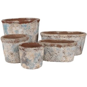 Clayre & Eef 6TE0523L Pot de fleurs Terracotta Beige Bleu Ø 23x20 cm style rustique