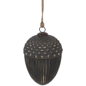 Clayre & Eef 6GL4528L Boule de Noël noir or 15x21 cm verre baroque