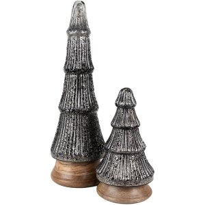 Clayre & Eef 65386 Sapin de Noël argenté noir Ø 13x24 cm