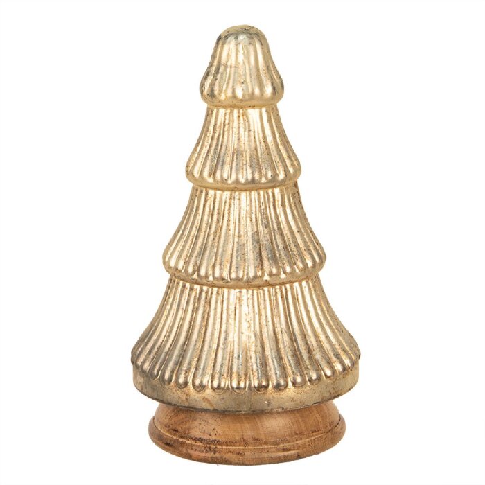 Clayre & Eef Sapin de Noël or Ø 13x25 cm verre bois style campagnard