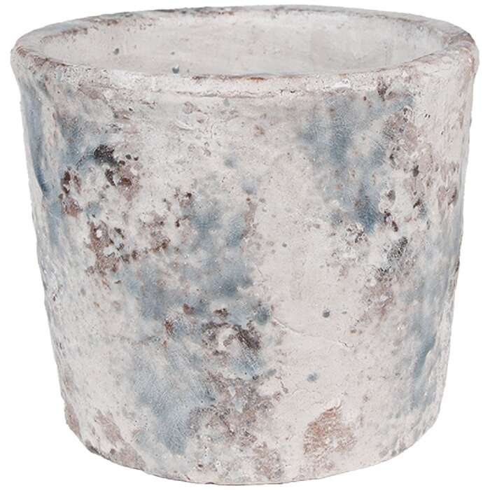 Clayre & Eef 6TE0520L Pot de fleurs terre cuite blanc bleu Ø 18x15 cm style rustique