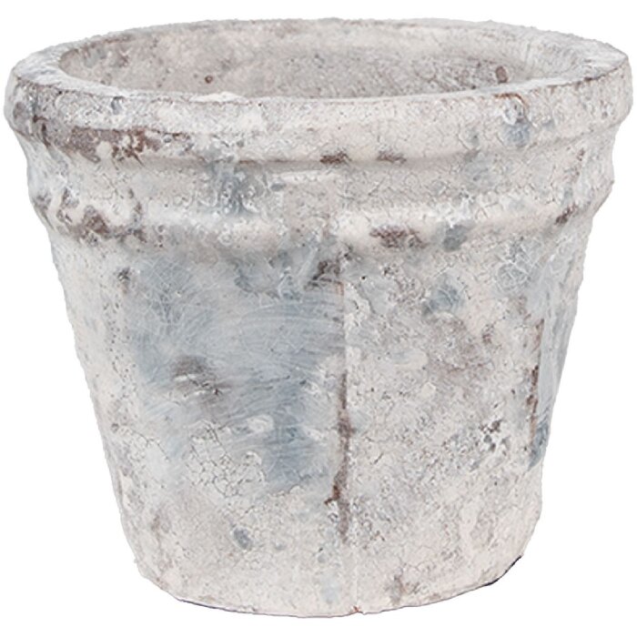 Clayre & Eef 6TE0520S Pot de fleurs terre cuite blanc bleu Ø 10x8 cm style rustique