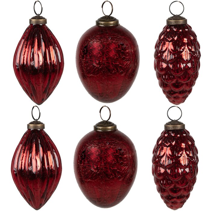 Clayre & Eef 6GL4507 Set de boules de Noël rouge 24x23x9 cm Ø 5x10 cm