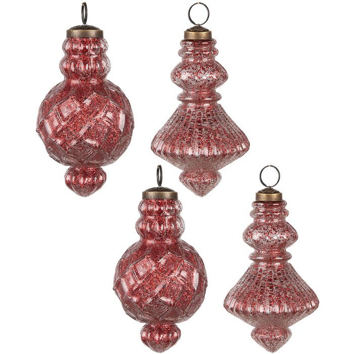 Clayre & Eef 6GL4512 Set 4 boules de Noël en verre rouge 29x18x9cm Ø8x15cm