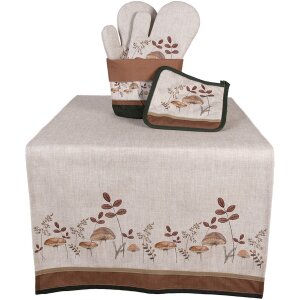 Clayre & Eef LFJ64 Chemin de table Champignons Beige Marron 50x140 cm