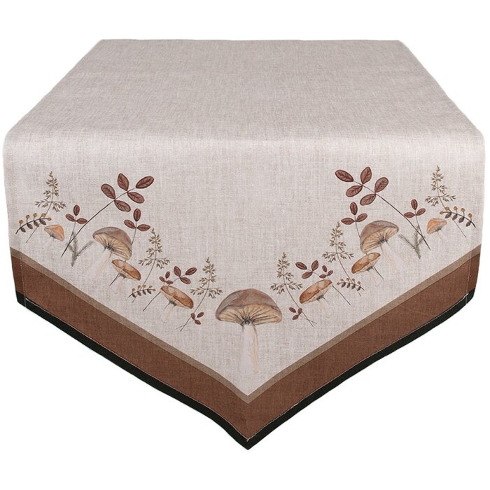 Clayre & Eef LFJ65 Chemin de table Champignons 50x160 cm Beige Marron