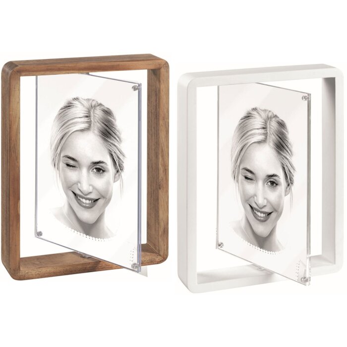 Mascagni A1381 Cadre photo en bois double face blanc/noyer 10x15 cm 13x18 cm