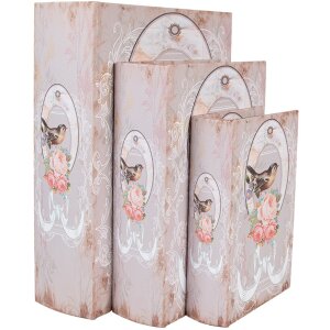 Clayre & Eef Ensemble de boîtes de rangement 3 pièces rose blanc bois rétro vintage