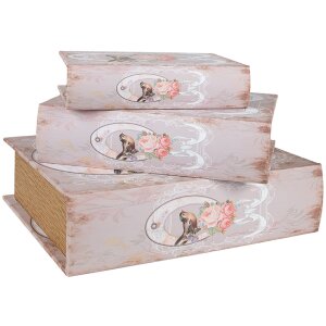 Clayre & Eef Ensemble de boîtes de rangement 3 pièces rose blanc bois rétro vintage