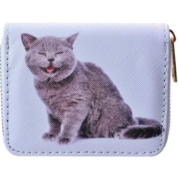 Juleeze JZWA0227 Porte-monnaie 11x9 cm Blanc Gris PU Porte-monnaie avec chat