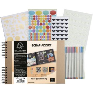 Exacompta 16802E Set album scrapbooking 32x22cm Scrap Addict kraft marron