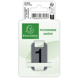 Exacompta 67181E Étiquette de signalisation autocollante chiffre 1 2,5x4,4 cm Gris