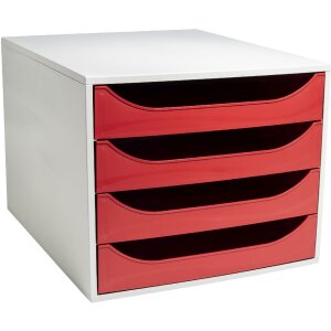 Exacompta 2286107D ECOBOX Boîte à tiroirs avec 4 tiroirs rouge