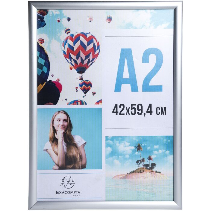 Exacompta 8294358D Cadre pour affiches murales Aluminium A2 Exacryl Argent